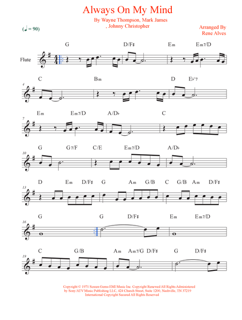 Always On My Mind (Arr. Rene Alves) - Elvis Presley (Flute Solo)