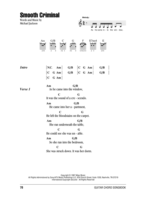 Smooth Criminal - Michael Jackson, Alien Ant Farm (Guitar Chords-Lyrics)