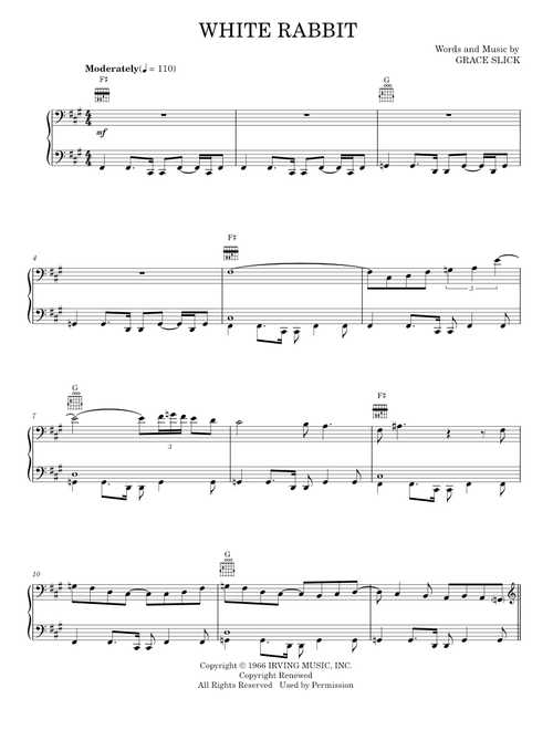 White Rabbit - Blue Man Group, Jefferson Airplane (Piano-Vocal-Guitar)
