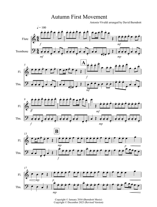 Autumn (first movement) for Flute and Trombone Duet (Arr. David Burndrett) - Antonio Vivaldi (Instrumental Duet)