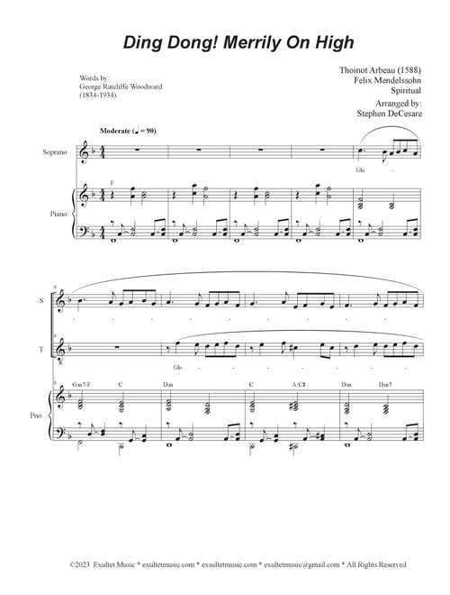 Ding Dong! Merrily On High (Duet for Soprano and Tenor solo) (Arr. Stephen DeCesare) (Voice Duet and Piano)