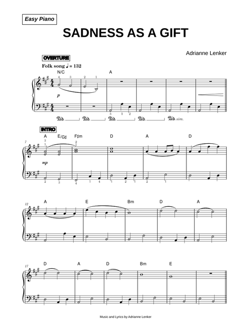 Sadness As A Gift - Adrianne Lenker (Easy Piano)