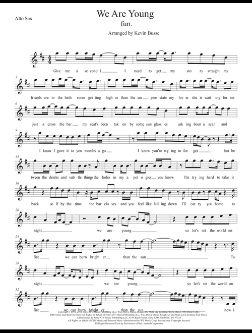 We Are Young (Arr. Kevin Busse) - Fun. Featuring Janelle Monae (Alto Sax Solo)