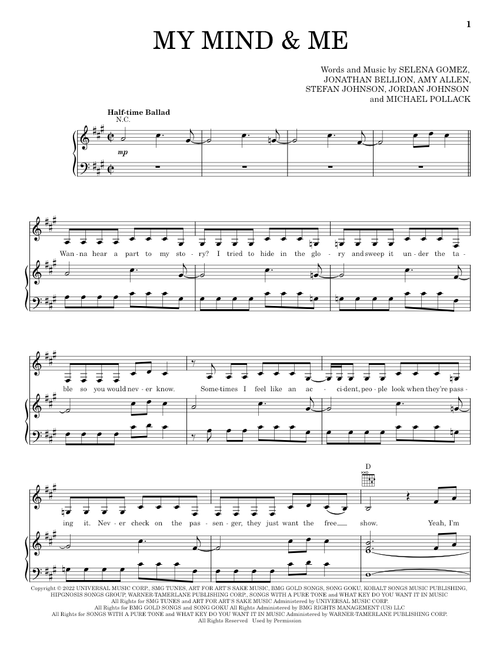 My Mind & Me - Selena Gomez (Piano-Vocal-Guitar)