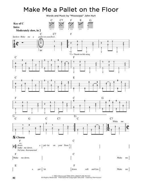 Make Me A Pallet On The Floor - John Hurt (Guitar Lead Sheet)