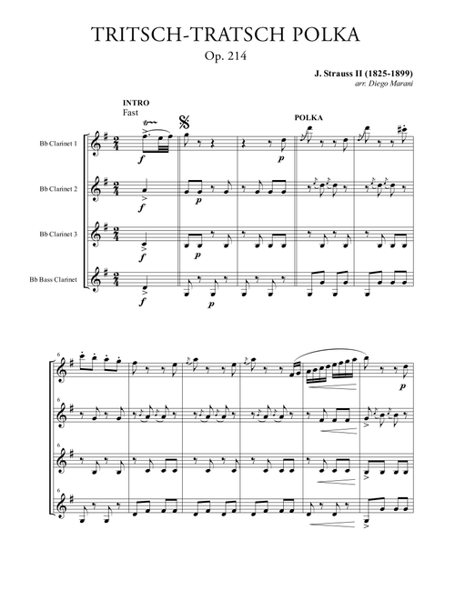 Tritsch-Tratsch Polka for Clarinet Quartet (Arr. Diego Marani) - J. Strauss II (Woodwind Ensemble)