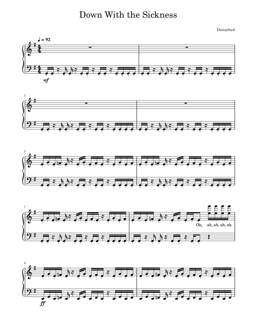 Down With the Sickness Disturbed Sheet music for Piano Solo Musescore