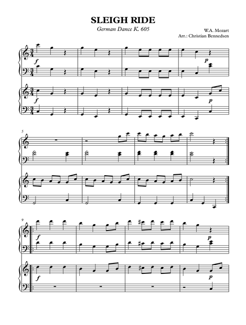 Mozart' s Sleighride (Arr. Christian Bennedsen) (Piano Duet)