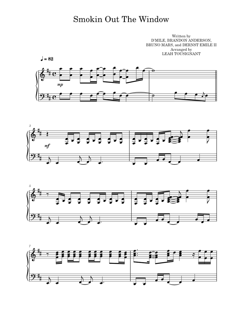 Smokin Out The Window – Silk Sonic (Sample) Sheet Music for Piano