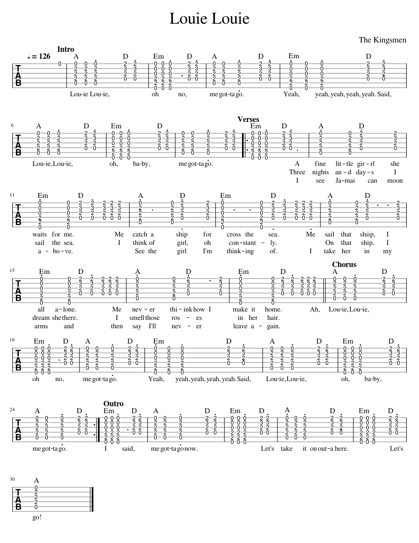 Louie Louie Sheet music for Guitar (Solo) | Musescore.com