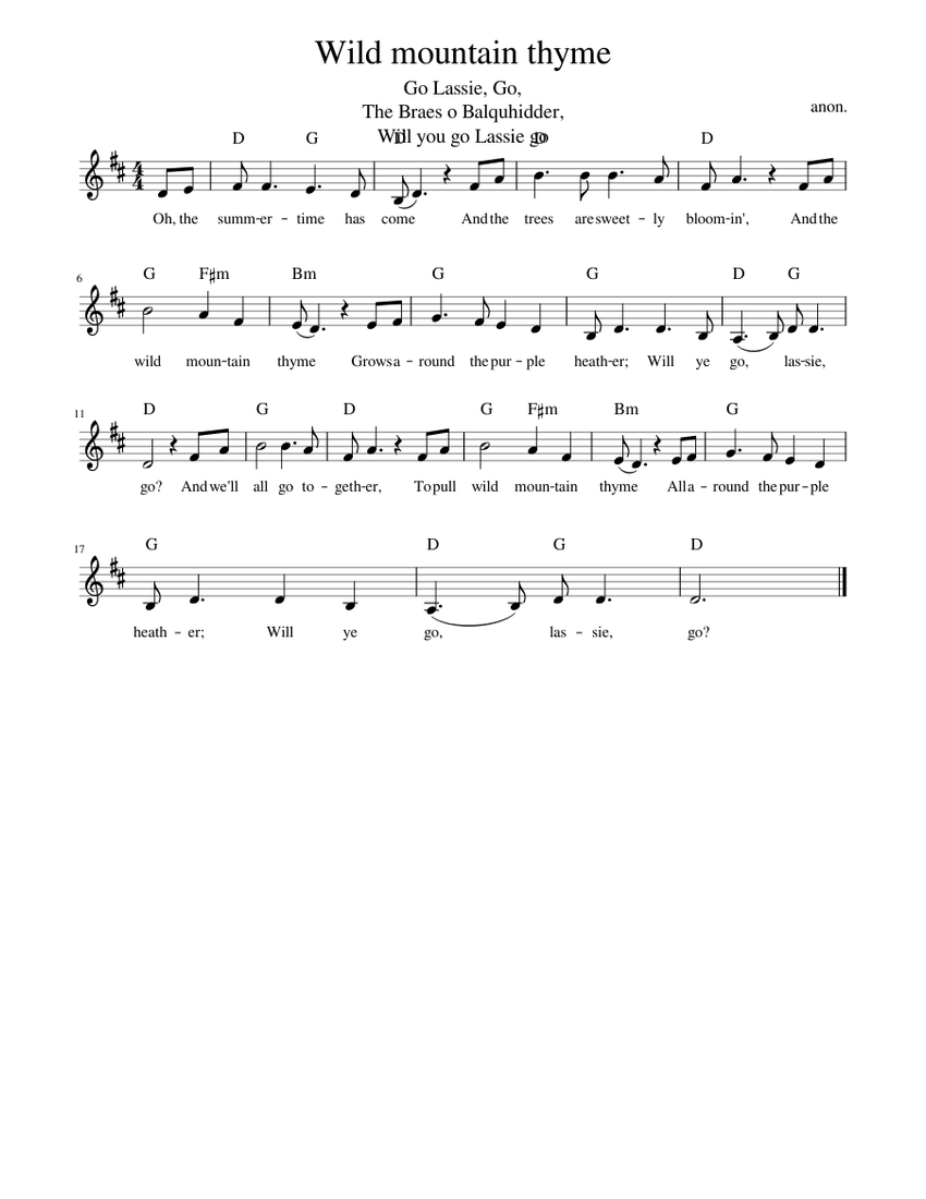 Wild mountain thyme Sheet music for Piano (Solo)