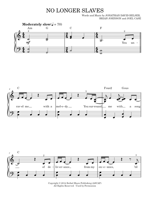 No longer slaves - Bethel Music (Easy Piano)