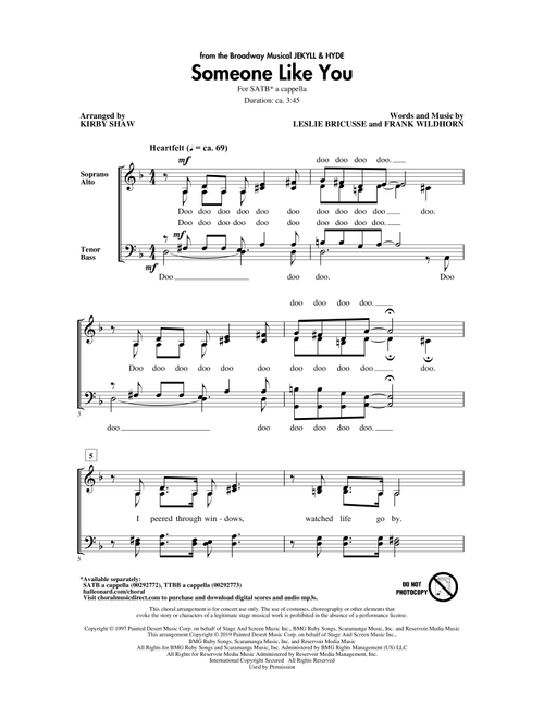Someone Like You (from Jekyll & Hyde) (arr. Kirby Shaw) - Leslie Bricusse, Frank Wildhorn (Choral, SATB)