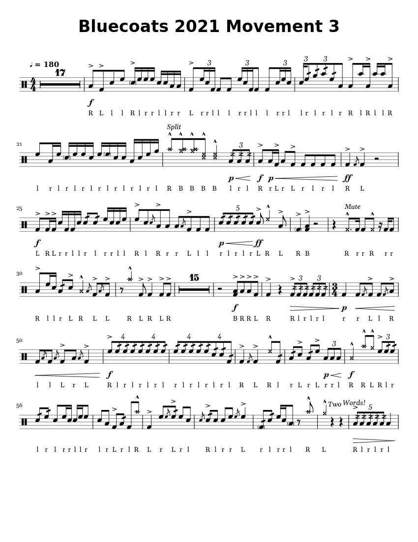 Bluecoats_2021_Movement_3 Sheet music for Tenor drum (Solo) | Musescore.com