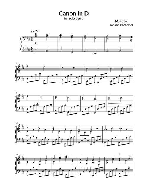 Canon in D - for solo piano