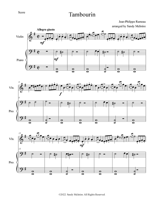 Tambourin (Arr. Sandy McIntire) - Jean-Phillippe Rameau (Violin and Piano)