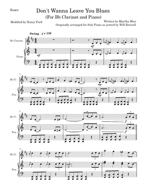 Don't Wanna Leave You Blues – Martha Mier (Bb Clarinet and Piano)