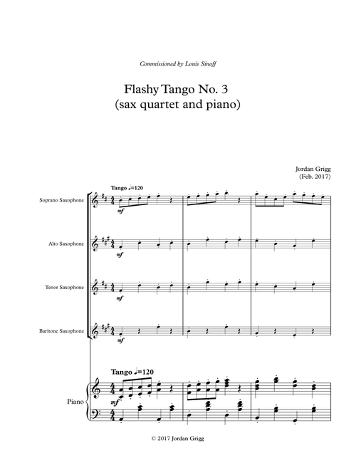 Flashy Tango No. 3 (sax quartet and piano) - Jordan Grigg (Small Ensemble)