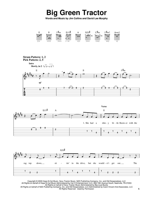 Big Green Tractor - Jason Aldean (Easy Guitar with TAB)