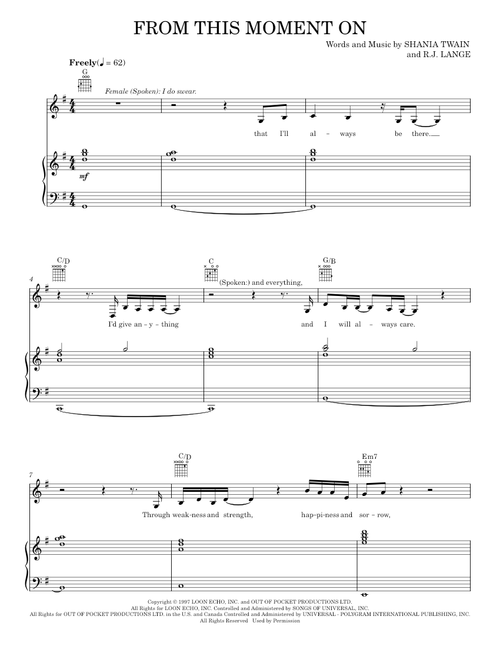 From this moment on - Shania Twain (Piano-Vocal-Guitar)