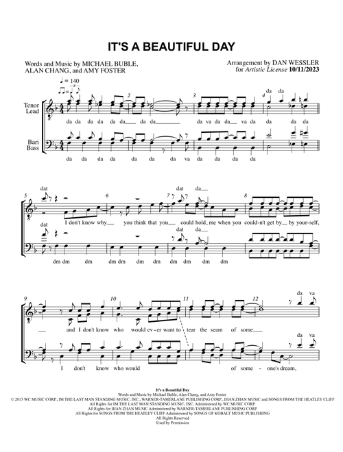 It's A Beautiful Day (Arr. Dan Wessler) - Michael Buble (Choral, TTBB)