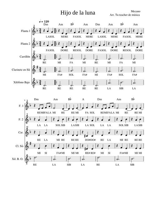 Hijo de la luna para flauta – Mecano