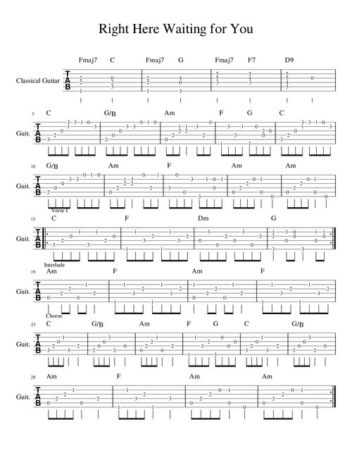 Right Here Waiting (Arr. Big Bill Durham) - Richard Marx (Guitar Tab)