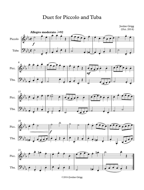 Duet for Piccolo and Tuba - Jordan Grigg (Instrumental Duet)
