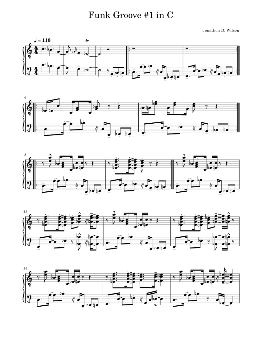 Funk Groove #1 in C – Jonathon Wilson Sheet Music for Piano