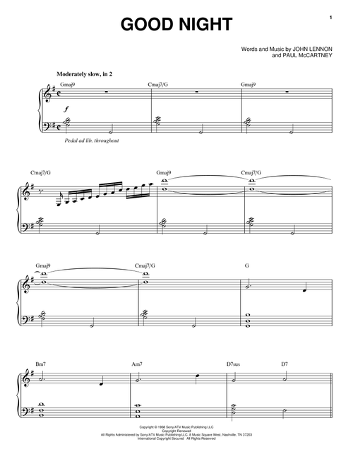 Good Night - The Beatles, John Lennon, Paul McCartney (Piano Vocal)