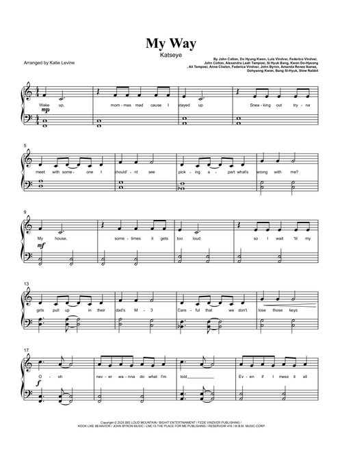 My Way (Arr. Katie Levine) - Katseye (Easy Piano)