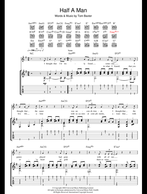 Half A Man - Tom Baxter (Guitar Tab)
