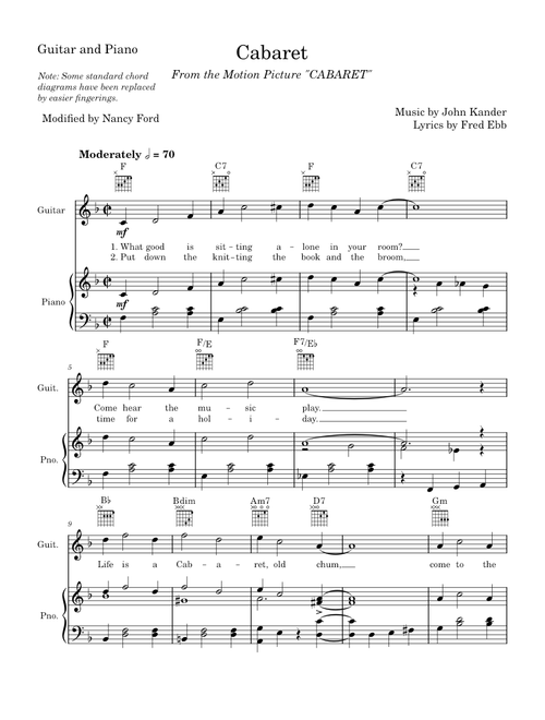 Cabaret - John Kander and Fred Ebb (Guitar and Piano)