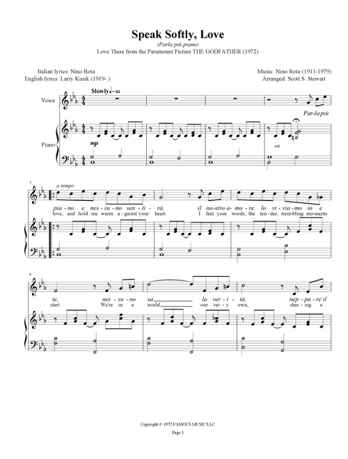 Speak Softly Love (Arr. Scott S. Stewart) - Lawrence Kusik, Nino Rota (Piano Vocal)