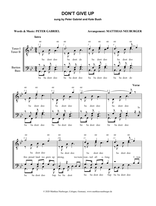 Don't Give Up (Arr. Matthias Neuburger) - Peter Gabriel And Kate Bush (Choral, TTBB)