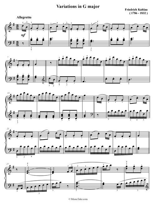 Kuhlau Variations in G Major (Arr. Ben Choupak) - Friedrich Kuhlau (Easy Piano)