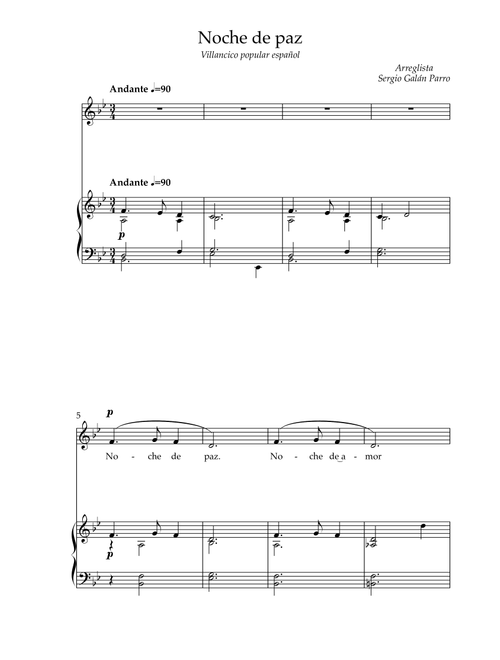 Noche de paz (Arr. Sergio Galán Parro) - Popular (Piano-Vocal-Guitar (Piano Accompaniment))