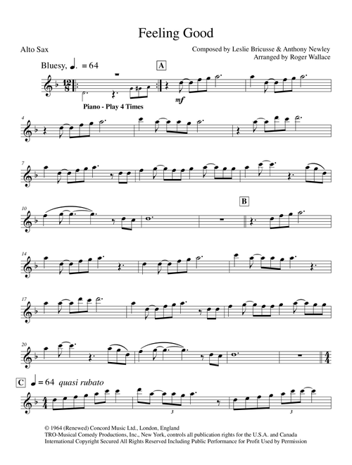 Feeling Good (Arr. Roger Wallace) - Michael Buble (Alto Sax and Piano)
