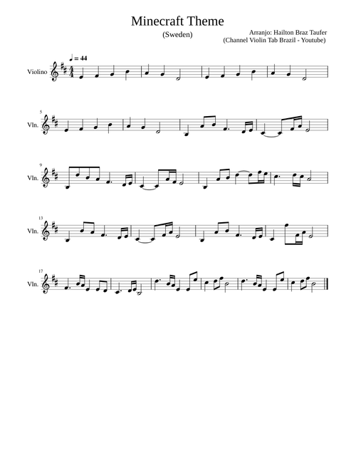 Minecraft Theme – (Channel Violin Tab - Youtube)