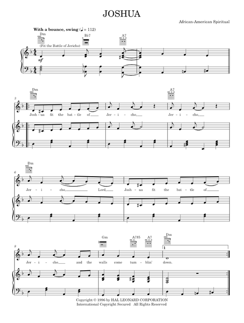 Joshua (Fit The Battle Of Jericho) - African-American Spiritual (Piano-Vocal-Guitar)