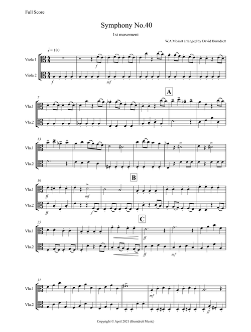 Symphony No.40 (1st movement) for Viola Duet (Arr. David Burndrett) - Wolfgang Amadeus Mozart (Viola Duet)