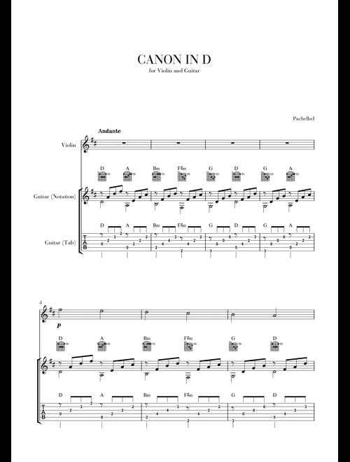 Canon in D for Violin and Guitar (Notation and Tab included) (Arr. Cadenza Editions) - Johann Pachelbel (Instrumental Duet)