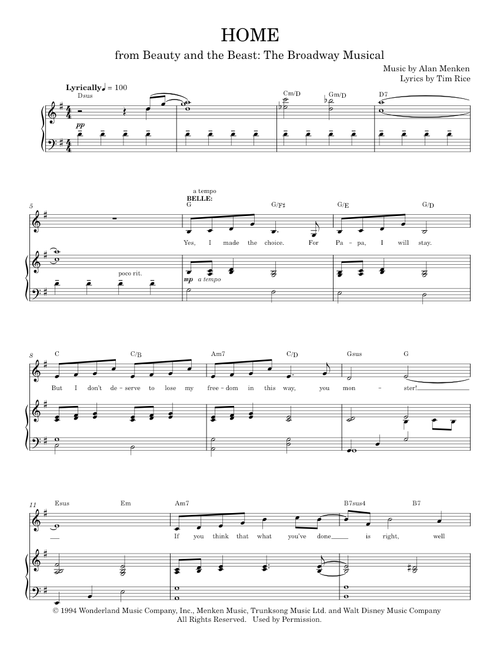 Home (from Beauty and the Beast: The Broadway Musical) - Alan Menken, Richard Walters (Piano Vocal)