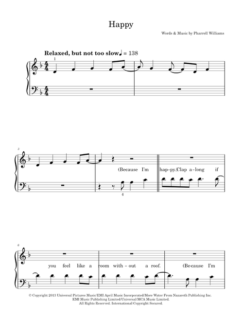 Happy - Pharrell Williams (Easy Piano)