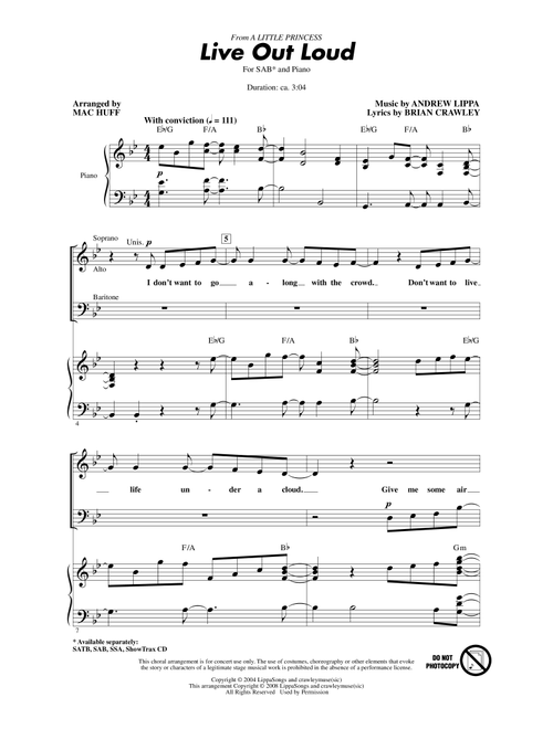 Live Out Loud (Arr. Mac Huff) - Andrew Lippa, Brian Crawley (Choral, SAB)