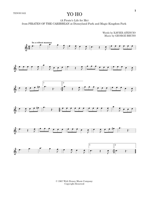 Yo Ho (A Pirate's Life For Me) - Xavier Atencio (Tenor Sax Solo)