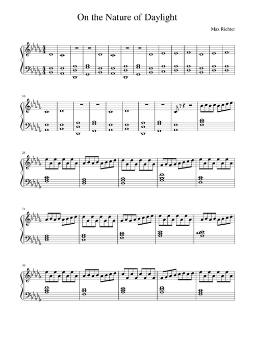 On The Nature Of Daylight Max Richter Sheet Music For Piano Solo Musescore Com