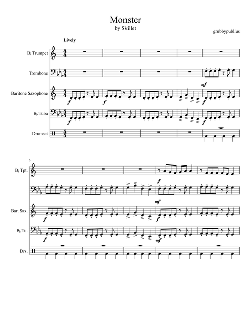 Monster Skillet Sheet Music For Trombone Drum Group Saxophone Baritone Mixed Trio Musescore Com