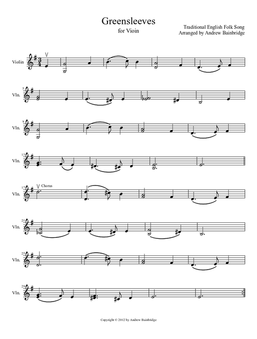 Greensleeves For Violin Sheet Music For Violin Solo Musescore Com