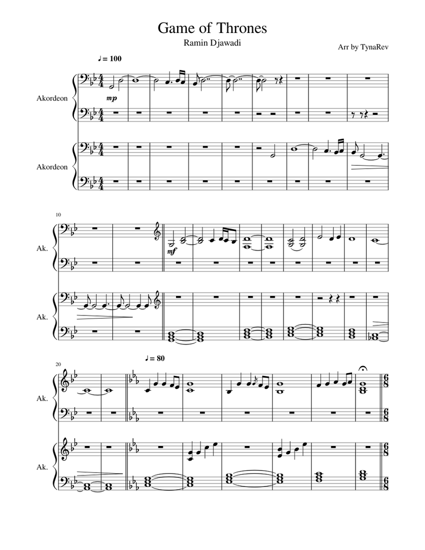 Game of Thrones Sheet music for Accordion Download free in PDF or